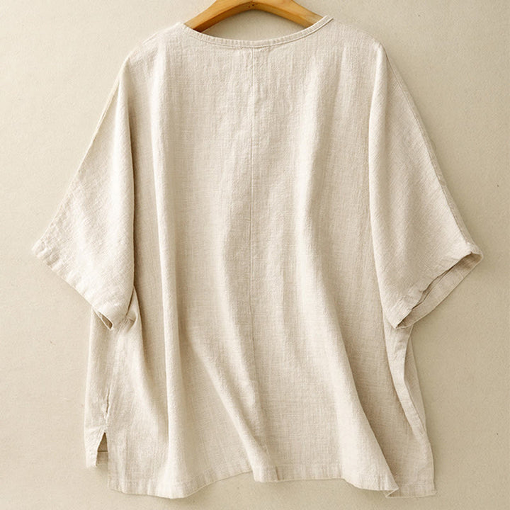 Camiseta informal de manga corta con cuello redondo y diseño holgado para mujer con estampado de Buddha Stones. - image 1