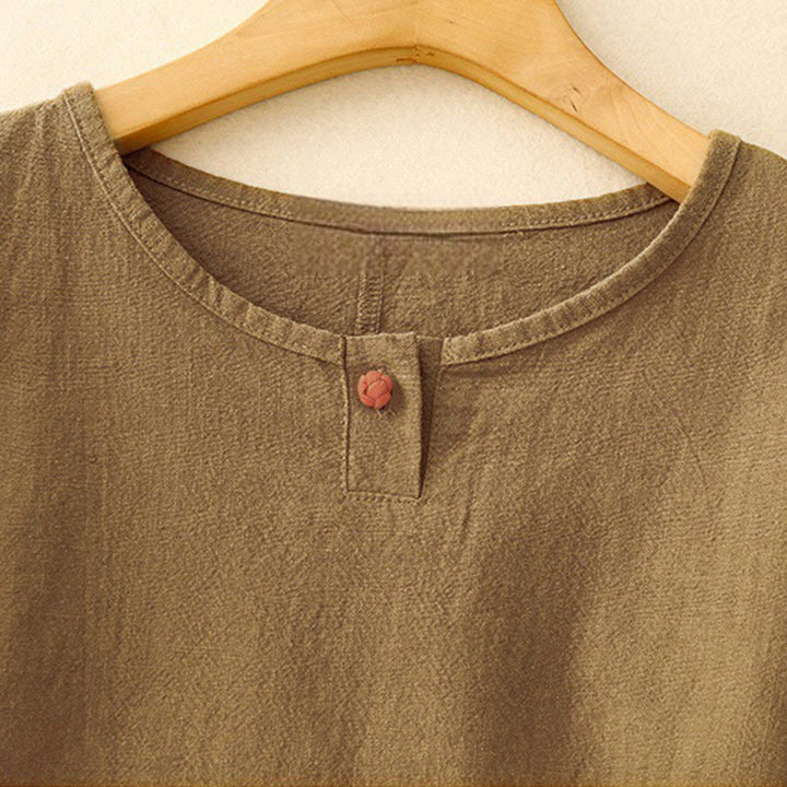 Camiseta informal de manga corta con cuello redondo y diseño holgado para mujer con estampado de Buddha Stones. - image 14