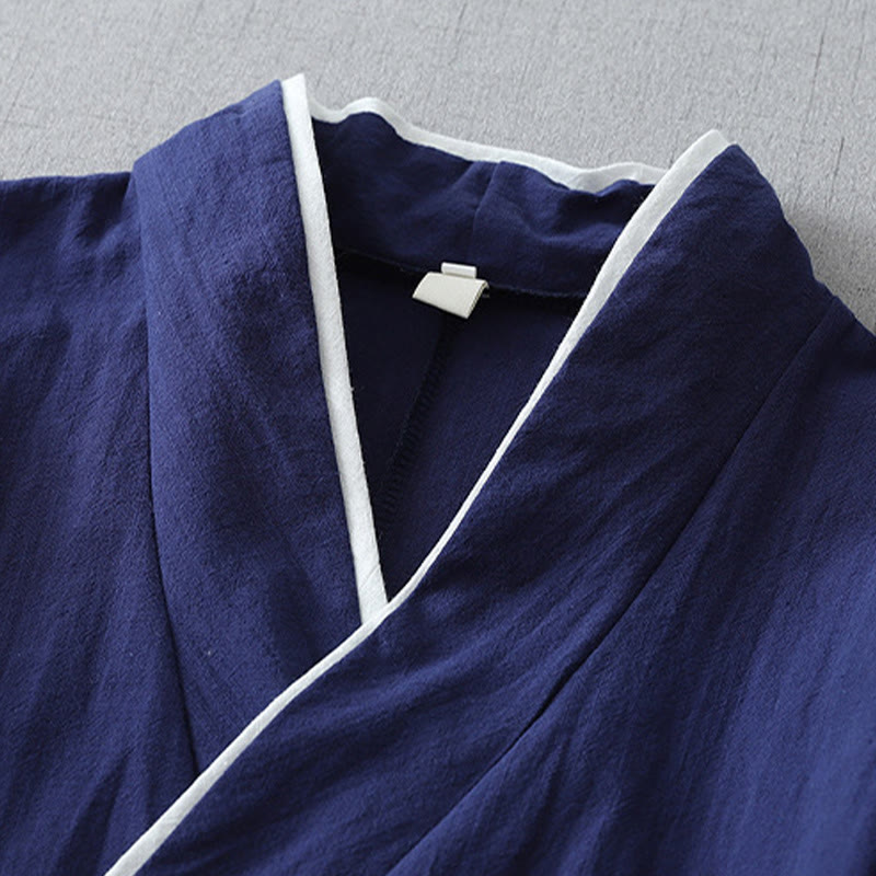 Camisa de lino y algodón zen para mujer, informal, con cuello en V, manga tres cuartos y costuras de colores, con Buddha Stones - image 1