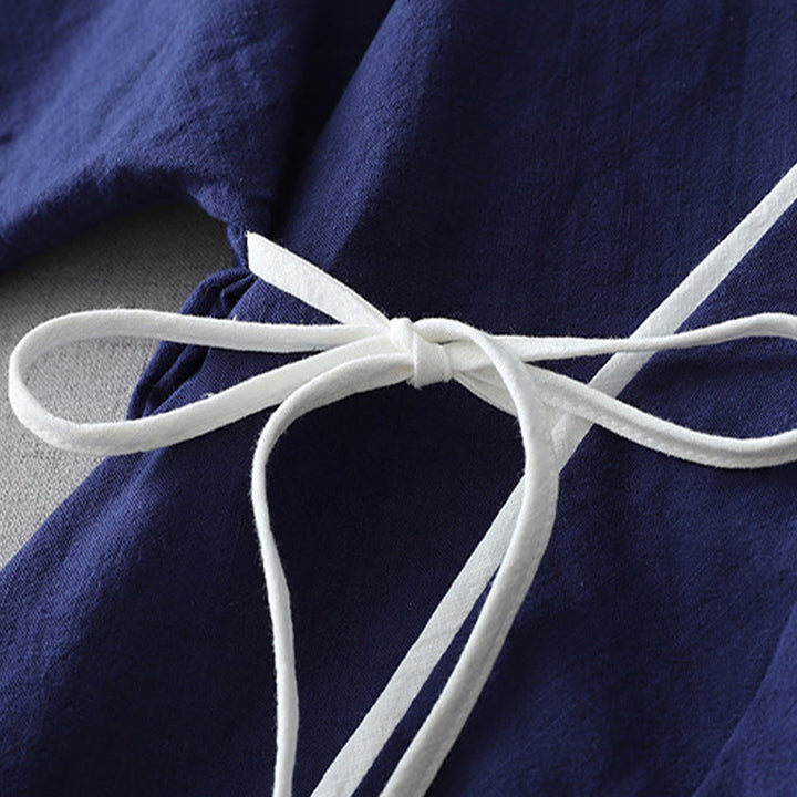 Camisa de lino y algodón zen para mujer, informal, con cuello en V, manga tres cuartos y costuras de colores, con Buddha Stones - image 2