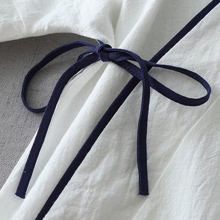 Camisa de lino y algodón zen para mujer, informal, con cuello en V, manga tres cuartos y costuras de colores, con Buddha Stones - image 10