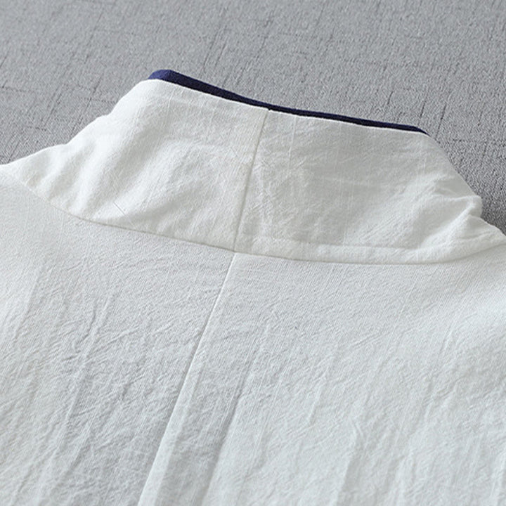 Camisa de lino y algodón zen para mujer, informal, con cuello en V, manga tres cuartos y costuras de colores, con Buddha Stones - image 7