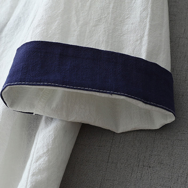 Camisa de lino y algodón zen para mujer, informal, con cuello en V, manga tres cuartos y costuras de colores, con Buddha Stones - image 8