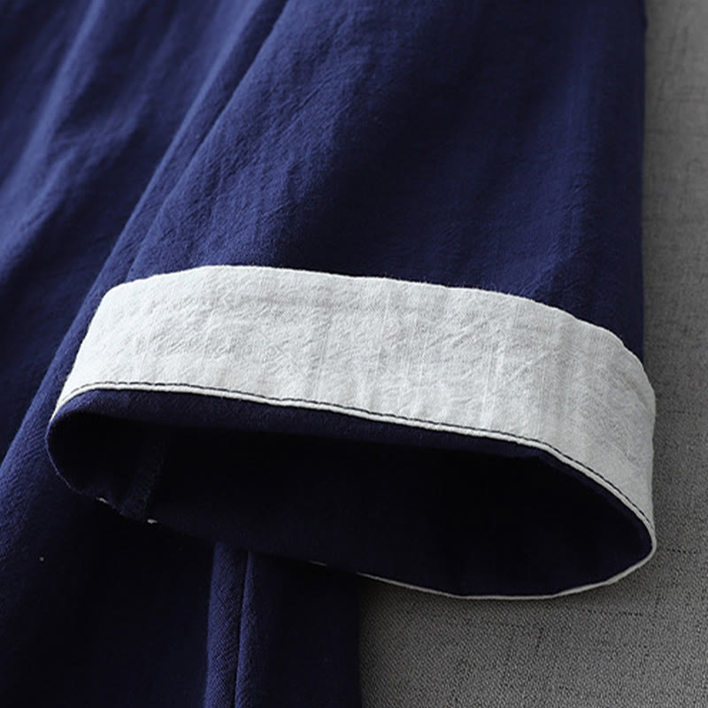 Camisa de lino y algodón zen para mujer, informal, con cuello en V, manga tres cuartos y costuras de colores, con Buddha Stones - image 4