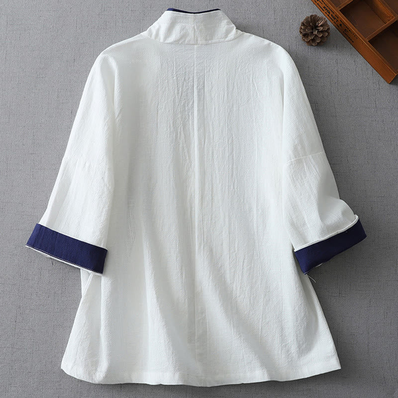 Camisa de lino y algodón zen para mujer, informal, con cuello en V, manga tres cuartos y costuras de colores, con Buddha Stones - image 6