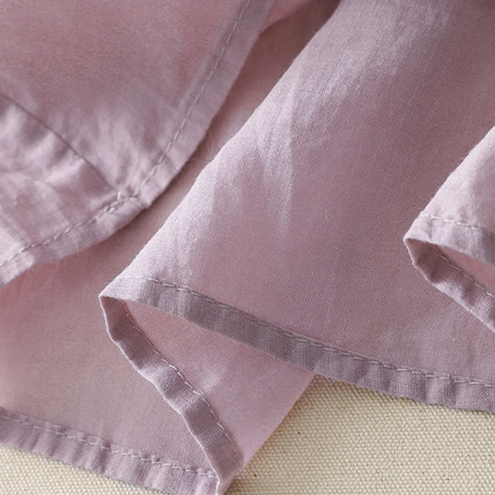 Camisa informal de lino y algodón para mujer con cuello en V, media manga y bordado de estrellas fugaces de Buddha Stones - image 6