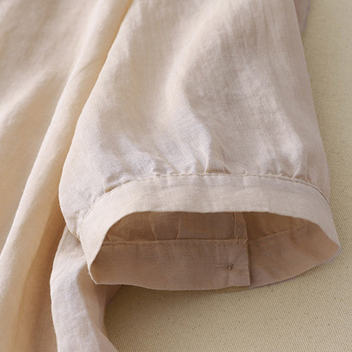 Camisa informal de lino y algodón para mujer con cuello en V, media manga y bordado de estrellas fugaces de Buddha Stones - image 16