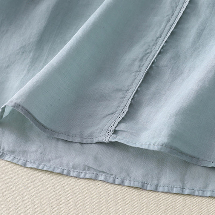 Camisa informal de lino y algodón para mujer con cuello en V, media manga y bordado de estrellas fugaces de Buddha Stones - image 23