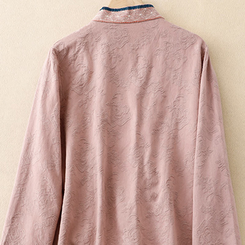 Camisa de algodón de manga larga para mujer con bordado de flores y ranas de hierba y Buddha Stones - image 8