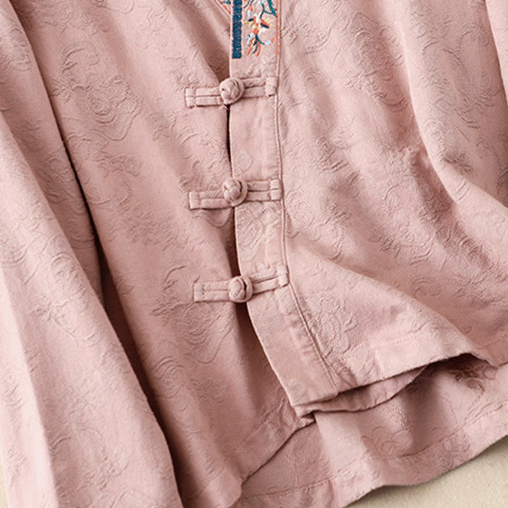 Camisa de algodón de manga larga para mujer con bordado de flores y ranas de hierba y Buddha Stones - image 11