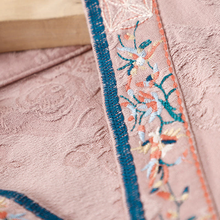 Camisa de algodón de manga larga para mujer con bordado de flores y ranas de hierba y Buddha Stones - image 12