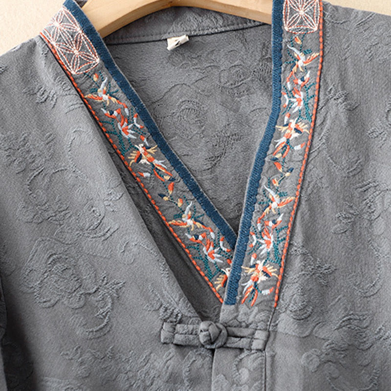 Camisa de algodón de manga larga para mujer con bordado de flores y ranas de hierba y Buddha Stones - image 27