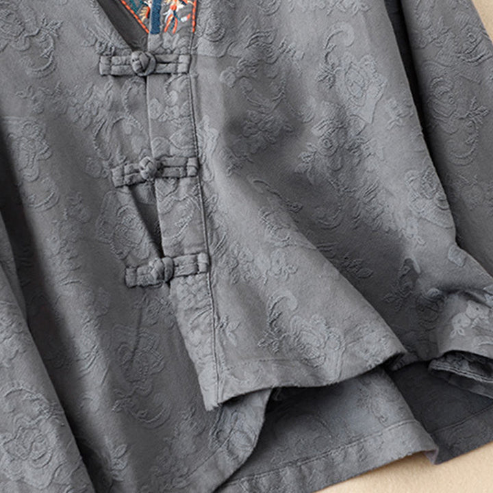 Camisa de algodón de manga larga para mujer con bordado de flores y ranas de hierba y Buddha Stones - image 23