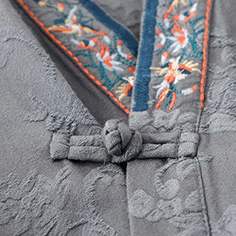 Camisa de algodón de manga larga para mujer con bordado de flores y ranas de hierba y Buddha Stones - image 24