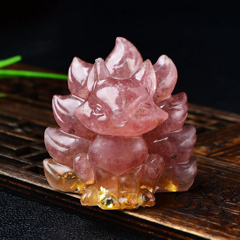 Buddha Stones naturales, varios cristales, cuarzo fresa, amatista, zorro de nueve colas, protección, decoración del hogar - Cuarzo fresa 5,5*4,5*5,5 cm - image 0