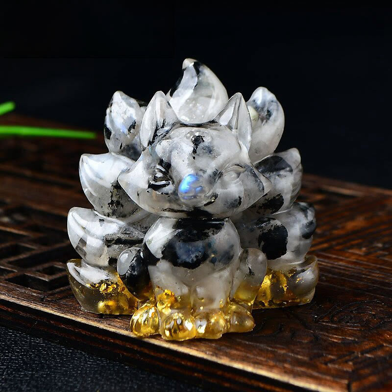 Buddha Stones naturales, varios cristales, cuarzo fresa, amatista, zorro de nueve colas, protección, decoración del hogar - Piedra lunar blanca 5,5*4,5*5,5 cm - image 13
