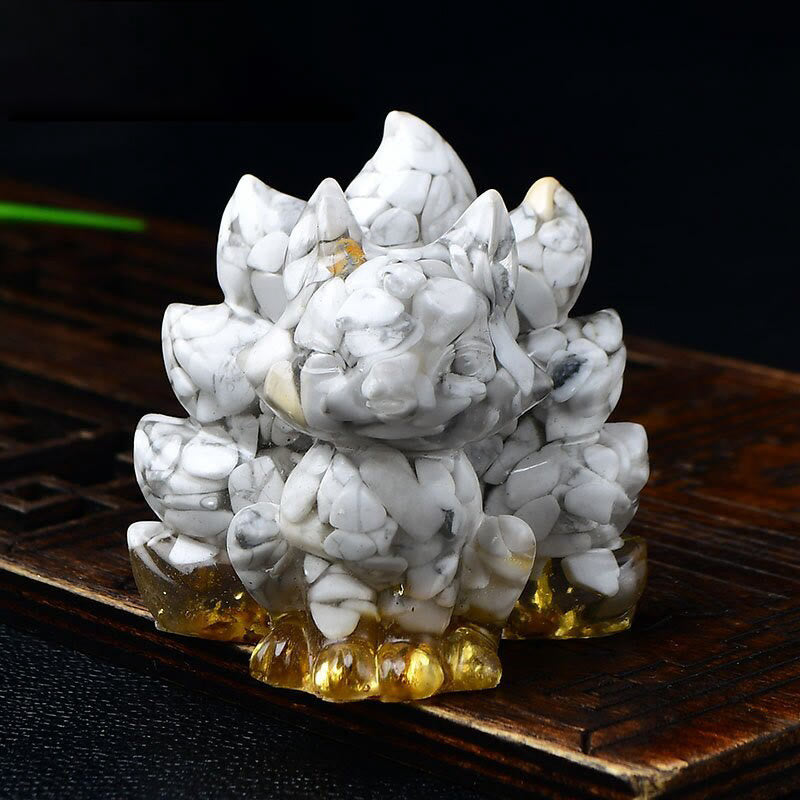 Buddha Stones naturales, varios cristales, cuarzo fresa, amatista, zorro de nueve colas, protección, decoración del hogar - Turquesa blanca 5,5*4,5*5,5 cm - image 15