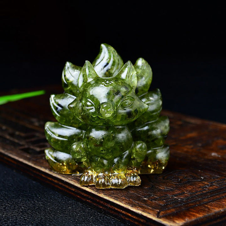 Buddha Stones naturales, varios cristales, cuarzo fresa, amatista, zorro de nueve colas, protección, decoración del hogar - Peridoto 5,5*4,5*5,5 cm - image 39