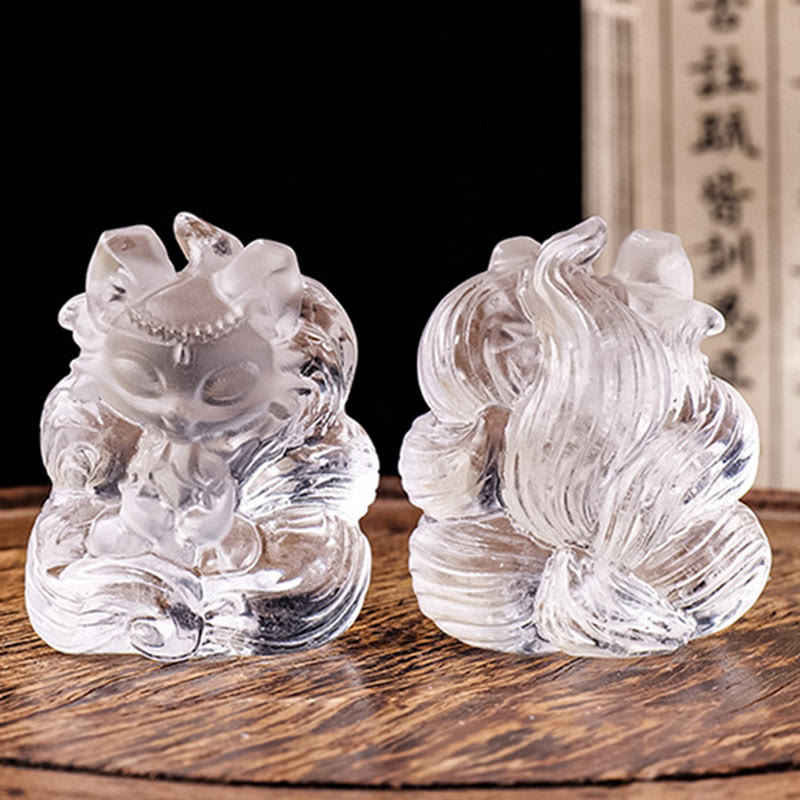 Buddha Stones de cristal blanco natural, mini zorro de nueve colas tallado, curación, decoración del hogar - image 3