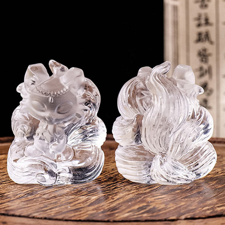 Buddha Stones de cristal blanco natural, mini zorro de nueve colas tallado, curación, decoración del hogar - image 3