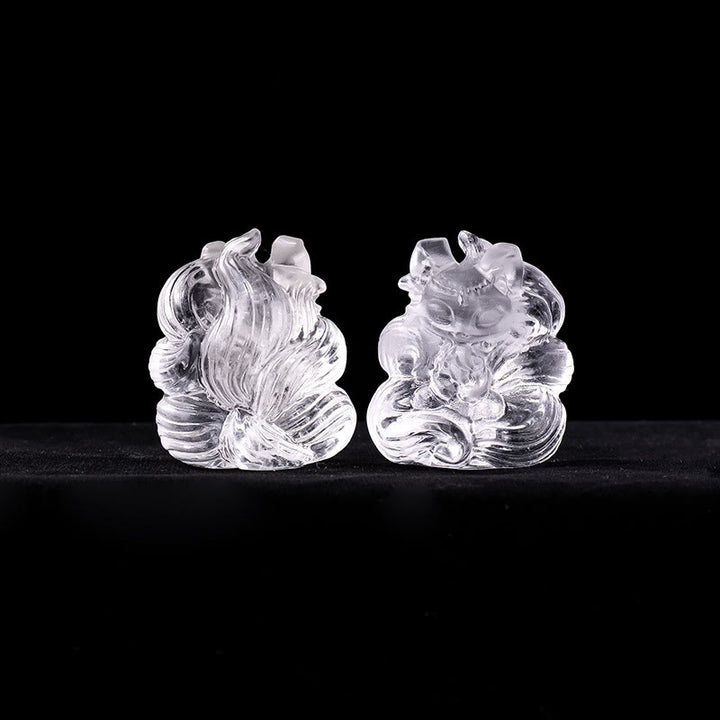 Buddha Stones de cristal blanco natural, mini zorro de nueve colas tallado, curación, decoración del hogar - image 10