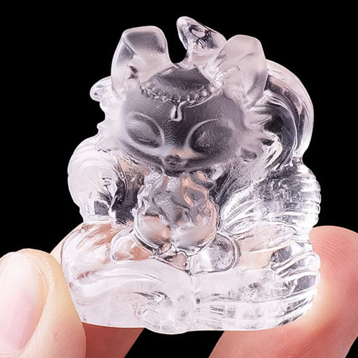 Buddha Stones de cristal blanco natural, mini zorro de nueve colas tallado, curación, decoración del hogar - Cristal blanco 3*3,8 cm - image 0