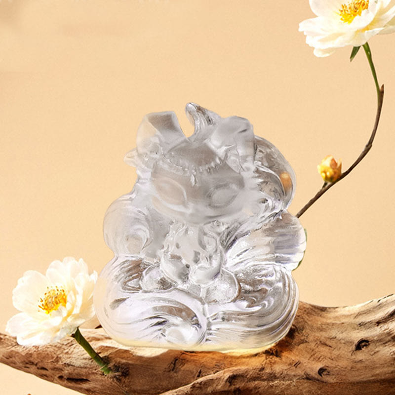Buddha Stones de cristal blanco natural, mini zorro de nueve colas tallado, curación, decoración del hogar - image 2