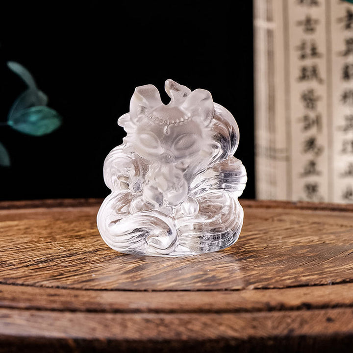 Buddha Stones de cristal blanco natural, mini zorro de nueve colas tallado, curación, decoración del hogar - image 1