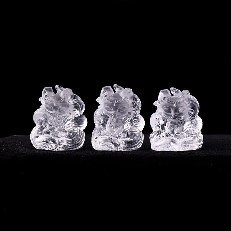 Buddha Stones de cristal blanco natural, mini zorro de nueve colas tallado, curación, decoración del hogar