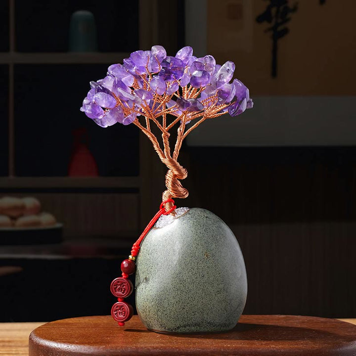 Buddha Stones, citrino, amatista, aventurina verde, árbol de cristal, base de cerámica, prosperidad, decoración del hogar.