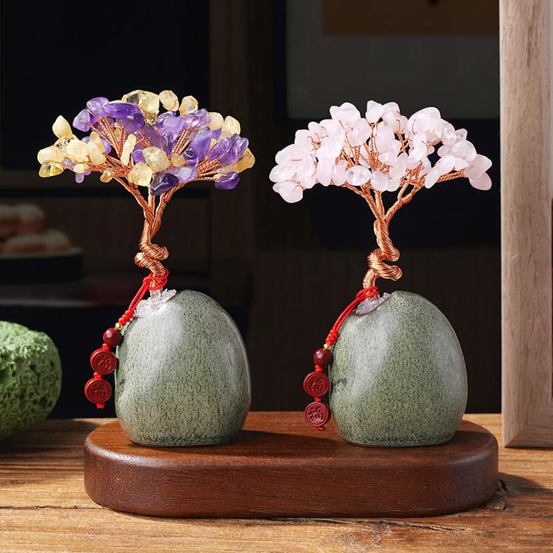 Buddha Stones, citrino, amatista, aventurina verde, árbol de cristal, base de cerámica, prosperidad, decoración del hogar. - image 11