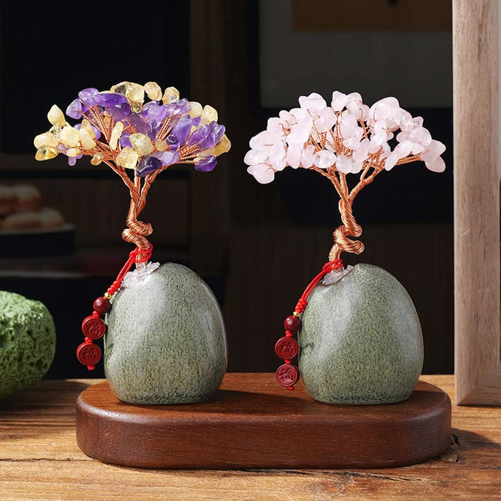 Buddha Stones, citrino, amatista, aventurina verde, árbol de cristal, base de cerámica, prosperidad, decoración del hogar. - image 11