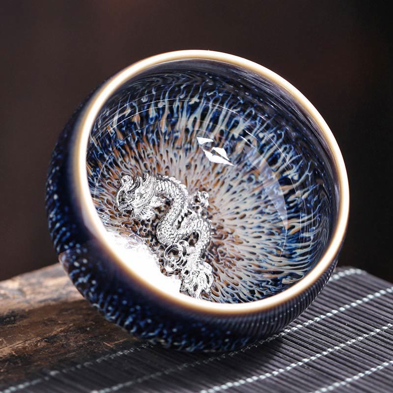 Taza de té de cerámica con diseño de Buddha Stones, hecha a mano, con diseño de pez koi, loto, dragón y fénix, del zodiaco chino, 12 piezas, 70 ml