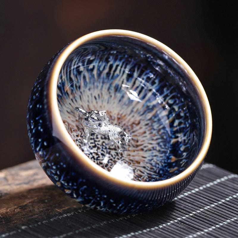 Taza de té de cerámica con diseño de Buddha Stones, hecha a mano, con diseño de pez koi, loto, dragón y fénix, del zodiaco chino, 12 piezas, 70 ml