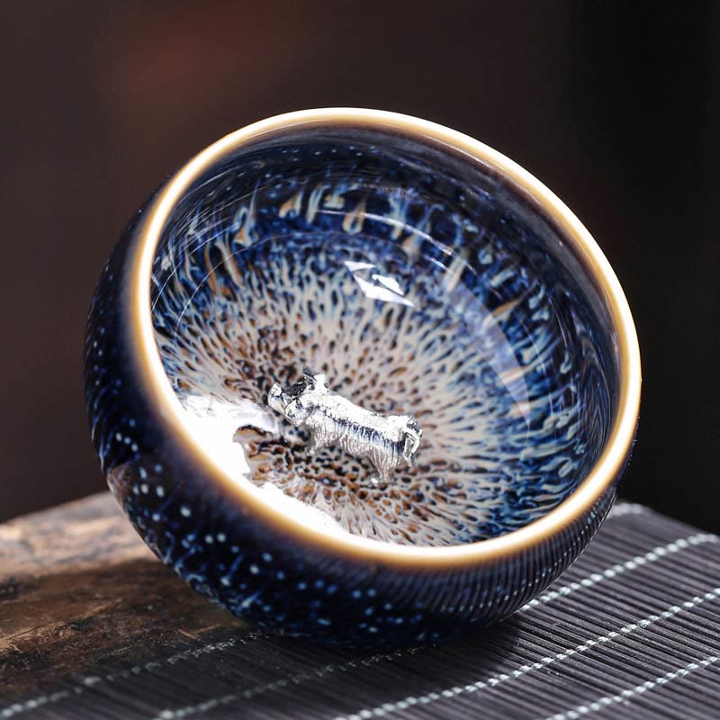Taza de té de cerámica con diseño de Buddha Stones, hecha a mano, con diseño de pez koi, loto, dragón y fénix, del zodiaco chino, 12 piezas, 70 ml