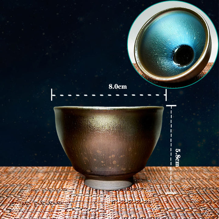 Taza de té de cerámica Tenmoku Kung Fu de 150 ml con diseño de gotas de aceite de Jianzhan chino hecha a mano con Buddha Stones - 8 x 5,8 cm x 150 ml - image 7