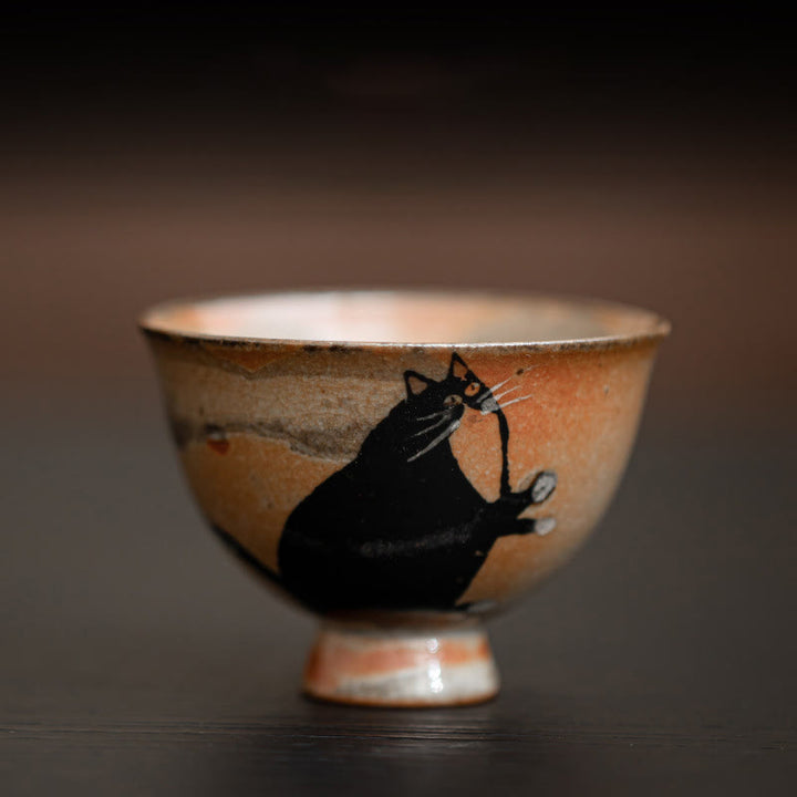 Taza de té de kung fu con diseño de gato pequeño y adorable de Buddha Stones (60 ml) - Gato mirando hacia arriba 6,5 cm x 4,7 cm x 60 ml - image 3