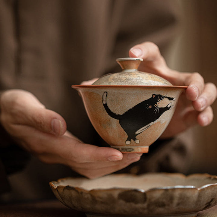 Taza de té Gaiwan de cerámica con diseño de gato y Buddha Stones , taza de té Kung Fu con tapa, 130 ml - image 7