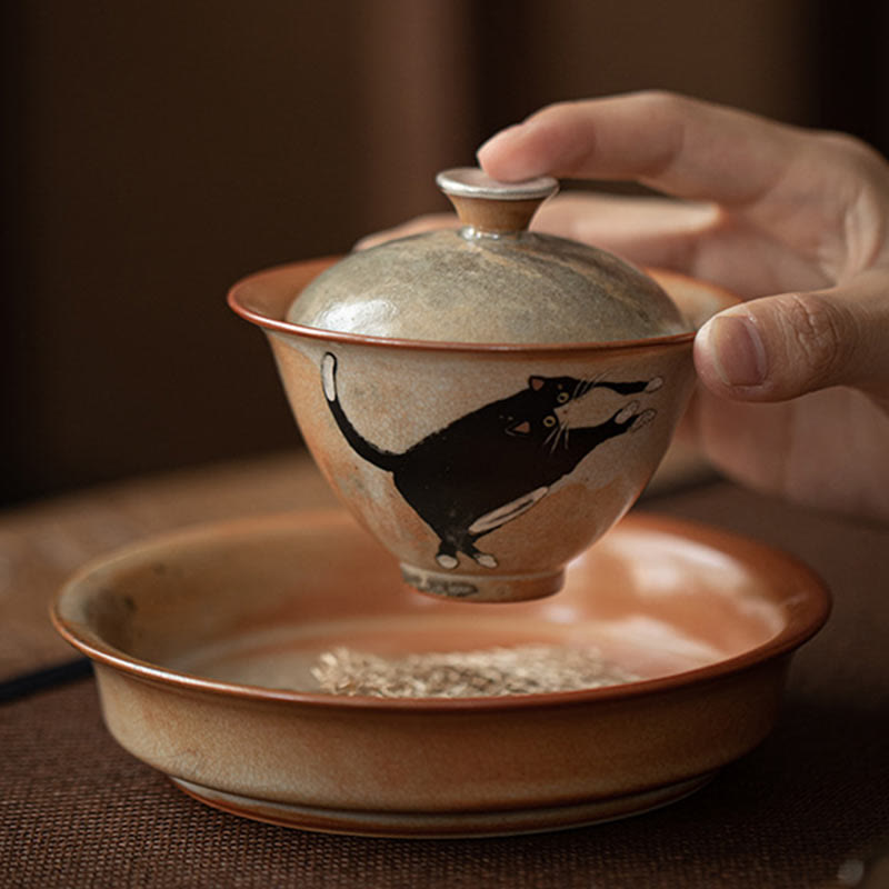 Taza de té Gaiwan de cerámica con diseño de gato y Buddha Stones , taza de té Kung Fu con tapa, 130 ml - image 10