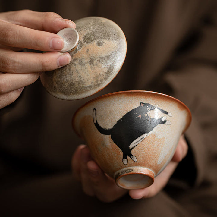 Taza de té Gaiwan de cerámica con diseño de gato y Buddha Stones , taza de té Kung Fu con tapa, 130 ml - image 2