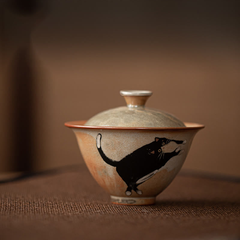 Taza de té Gaiwan de cerámica con diseño de gato y Buddha Stones , taza de té Kung Fu con tapa, 130 ml - image 8