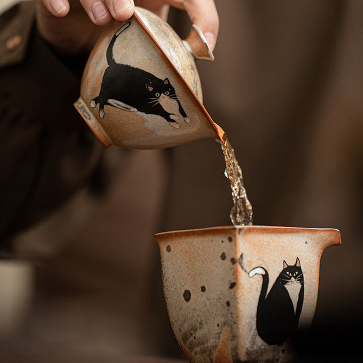 Taza de té Gaiwan de cerámica con diseño de gato y Buddha Stones , taza de té Kung Fu con tapa, 130 ml - image 9