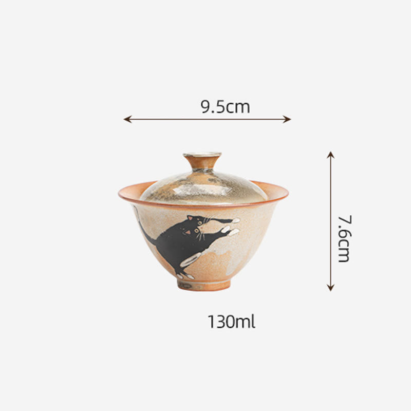 Taza de té Gaiwan de cerámica con diseño de gato y Buddha Stones , taza de té Kung Fu con tapa, 130 ml - image 12