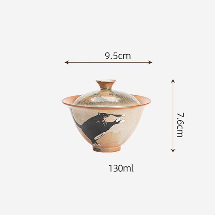 Taza de té Gaiwan de cerámica con diseño de gato y Buddha Stones , taza de té Kung Fu con tapa, 130 ml - image 12