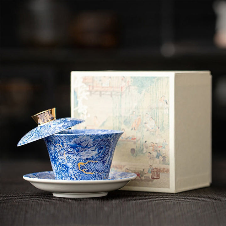 Taza de té y platillo de kung-fu con tapa, Buddha Stones, Thangka, Budas Dragón, cerámica de Dunhuang, Gaiwan, Sancai, 180 ml
