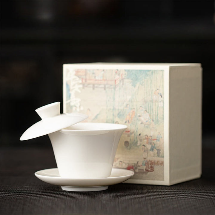 Taza de té y platillo de kung-fu con tapa, Buddha Stones, Thangka, Budas Dragón, cerámica de Dunhuang, Gaiwan, Sancai, 180 ml