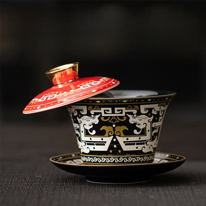 Taza de té y platillo de kung-fu con tapa, Buddha Stones, Thangka, Budas Dragón, cerámica de Dunhuang, Gaiwan, Sancai, 180 ml