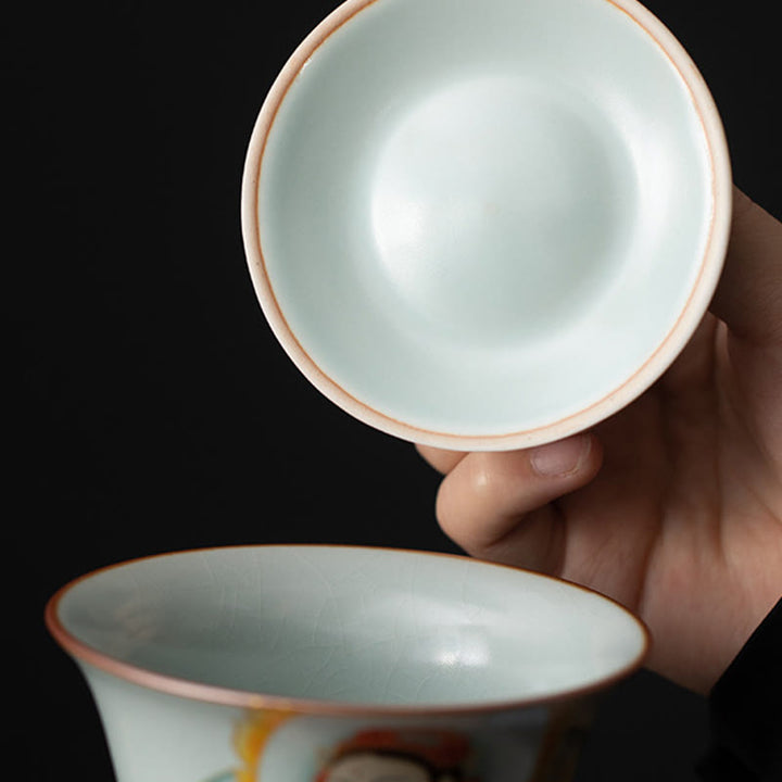 Taza de té y platillo de kung-fu con tapa, Buddha Stones, Thangka, Budas Dragón, cerámica de Dunhuang, Gaiwan, Sancai, 180 ml