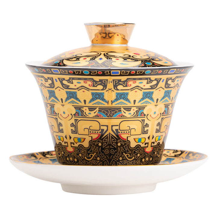 Taza de té y platillo de kung-fu con tapa, Buddha Stones, Thangka, Budas Dragón, cerámica de Dunhuang, Gaiwan, Sancai, 180 ml