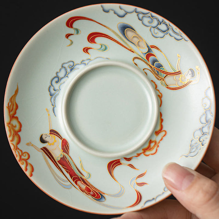 Taza de té y platillo de kung-fu con tapa, Buddha Stones, Thangka, Budas Dragón, cerámica de Dunhuang, Gaiwan, Sancai, 180 ml